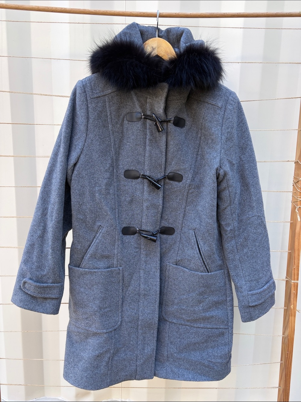 Pendleton Gray Pea Coat with Black Fur-Trim Hood